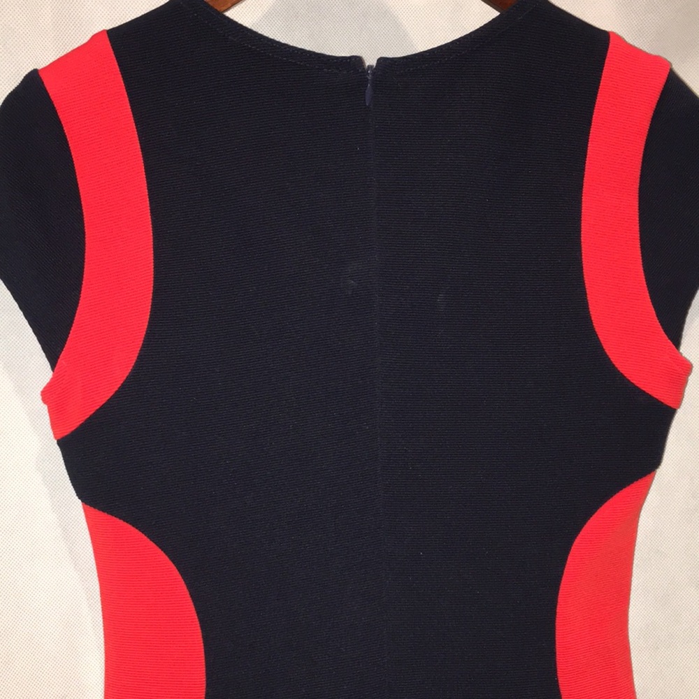 Joseph Ribkoff Black Textured Sheath Dress With Red Accents | Size 6 - Picture 6 of 7